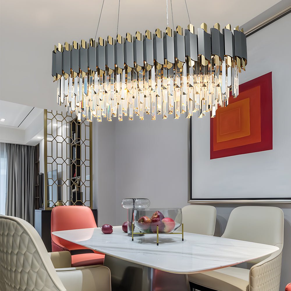 6/8-Light Dimmable Crystal Layered Chandelier for Dining Room Lighting