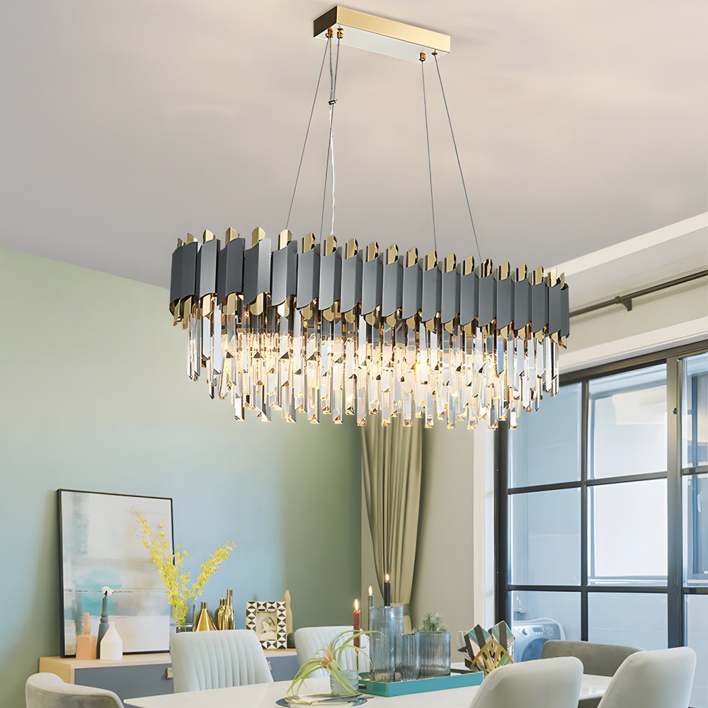 6/8-Light Dimmable Crystal Layered Chandelier for Dining Room Lighting