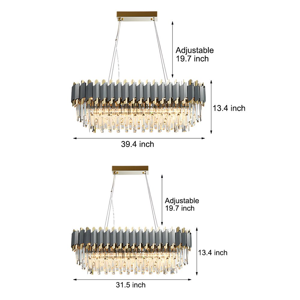6/8-Light Dimmable Crystal Layered Chandelier for Dining Room Lighting