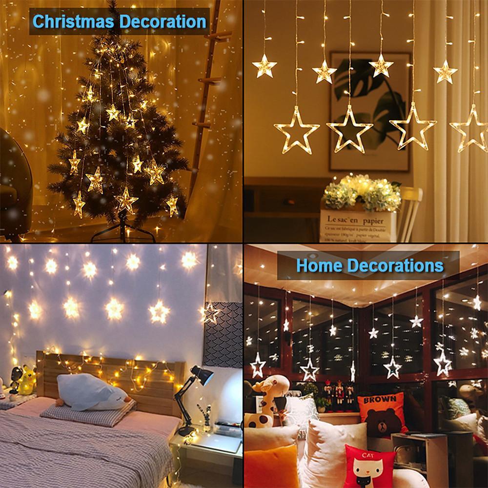 8.2 ft LED Star Curtain Lights - 216 Bulbs Fairy Lights for Christmas & Weddings