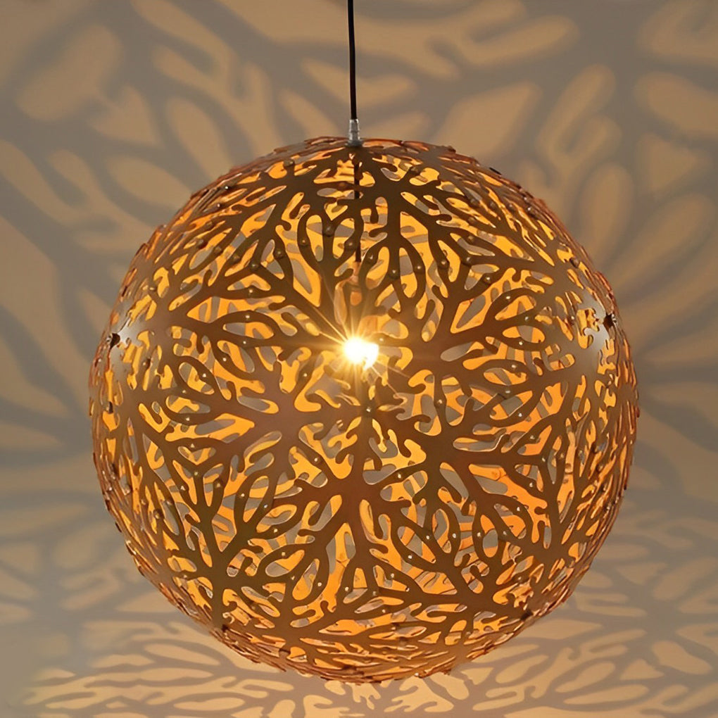 Handmade Basswood Hollowed Ball Chandelier - Modern LED Shade Lighting