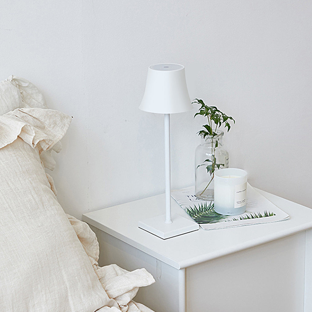15 Inch Cordless Metal Table Lamp - Modern Black and White Design