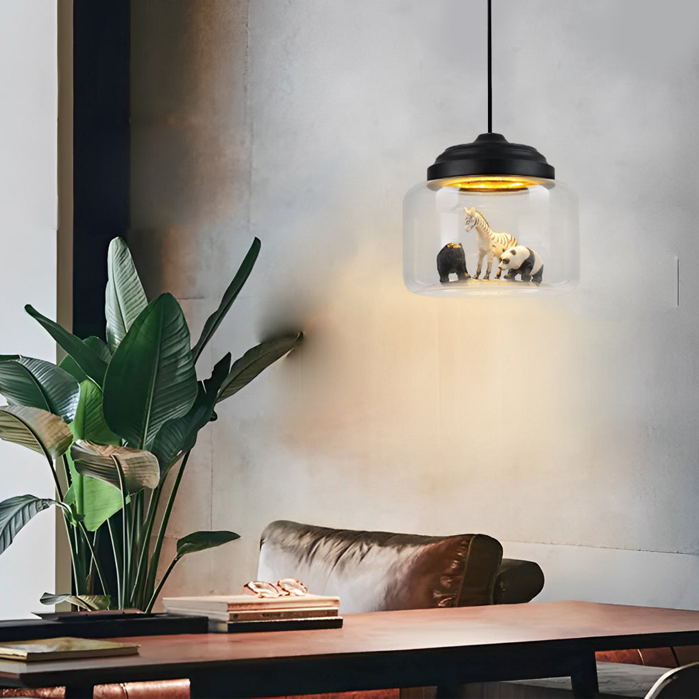 Personality Animal Model LED Pendant Light - Modern Black Decor Glass Jar
