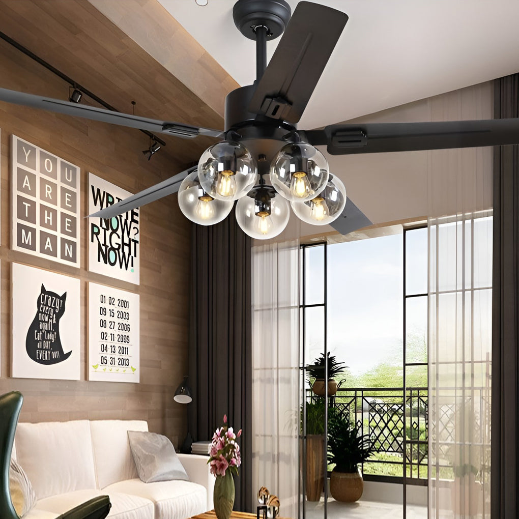 42 Inch 5-Light Nordic Flush Mount Ceiling Fan with Remote Control - Silent Operation
