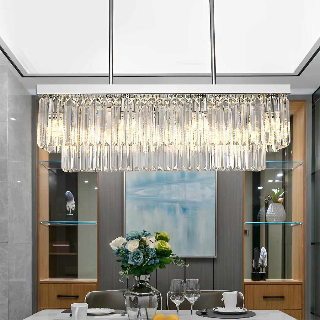 Rectangular Metal Crystal Chandelier - 3 Step Dimming Nordic Design for Dining Room