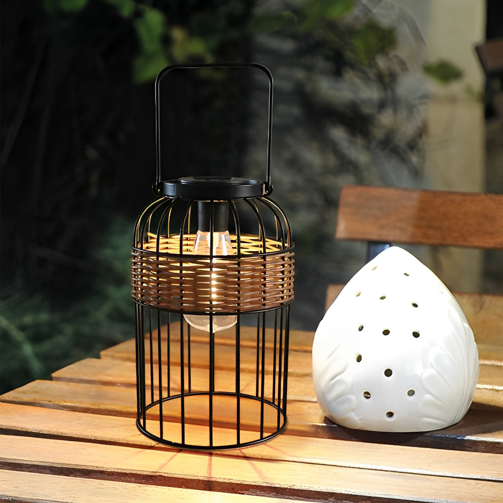 Portable Rattan Solar Night Light - Waterproof Intelligent Lantern