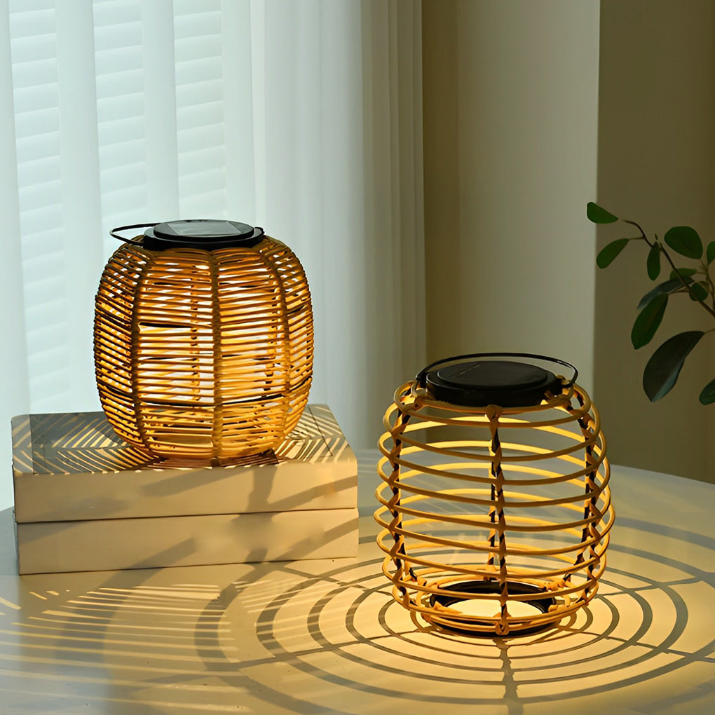 Rattan Solar Garden Lantern - Waterproof Modern Lawn Light