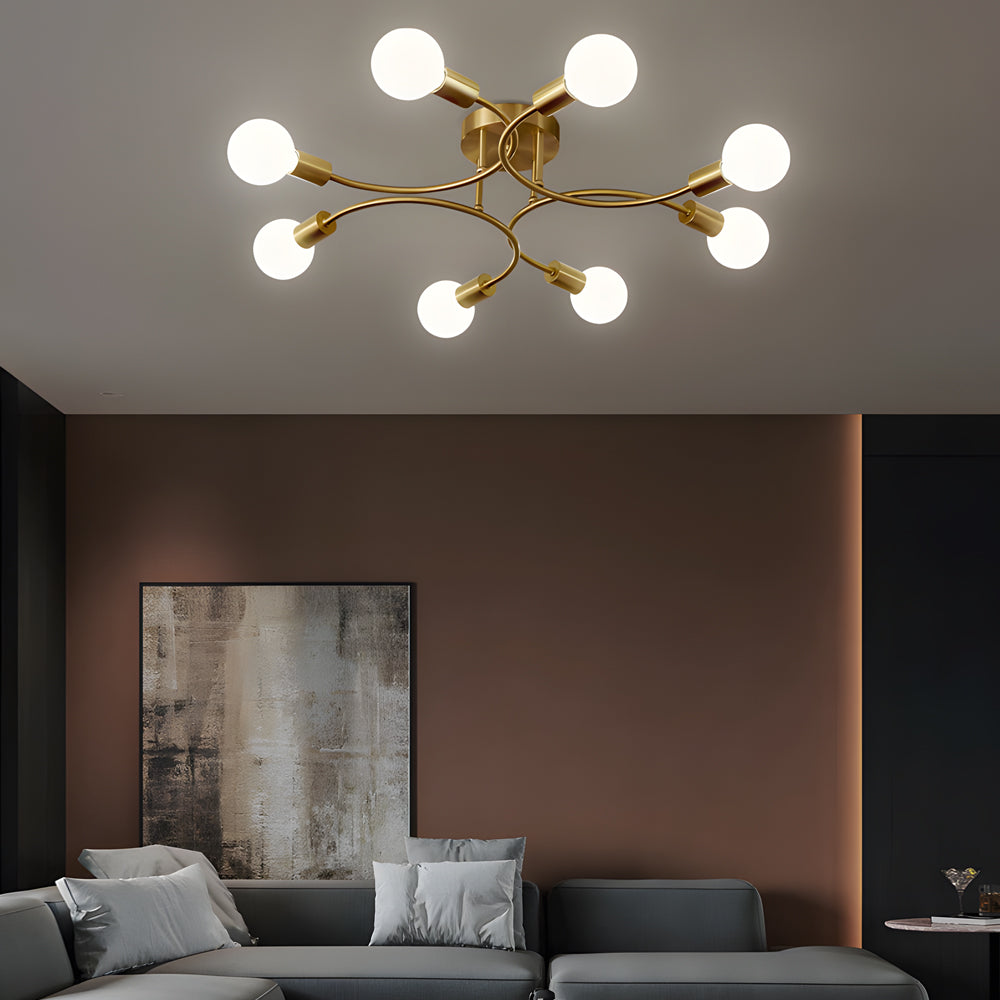 Flush Mount Gold Ceiling Light - Modern Curved Arm Iron Design