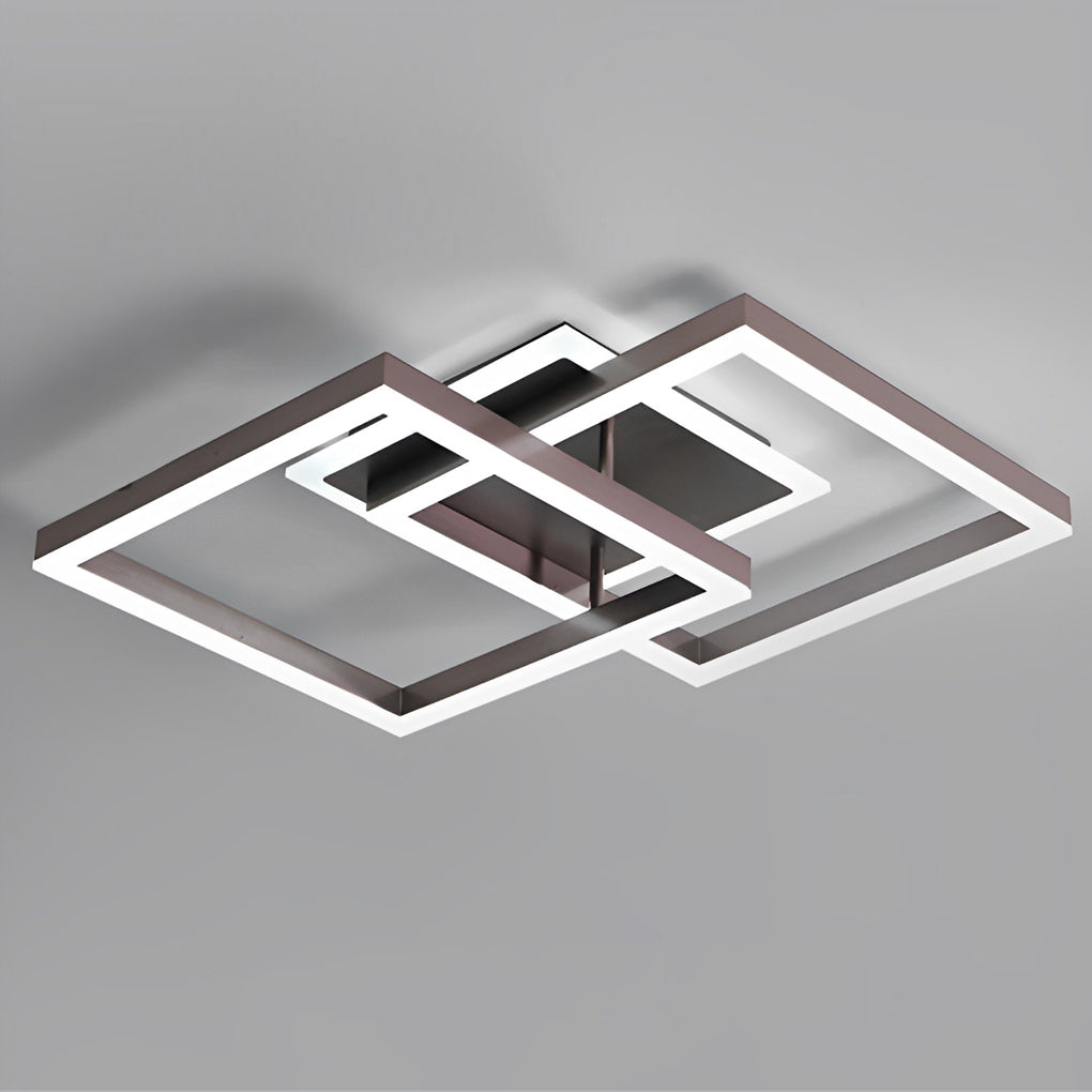 Modern Square Overlapping LED Ceiling Light Fixture - Brown Aluminum Design