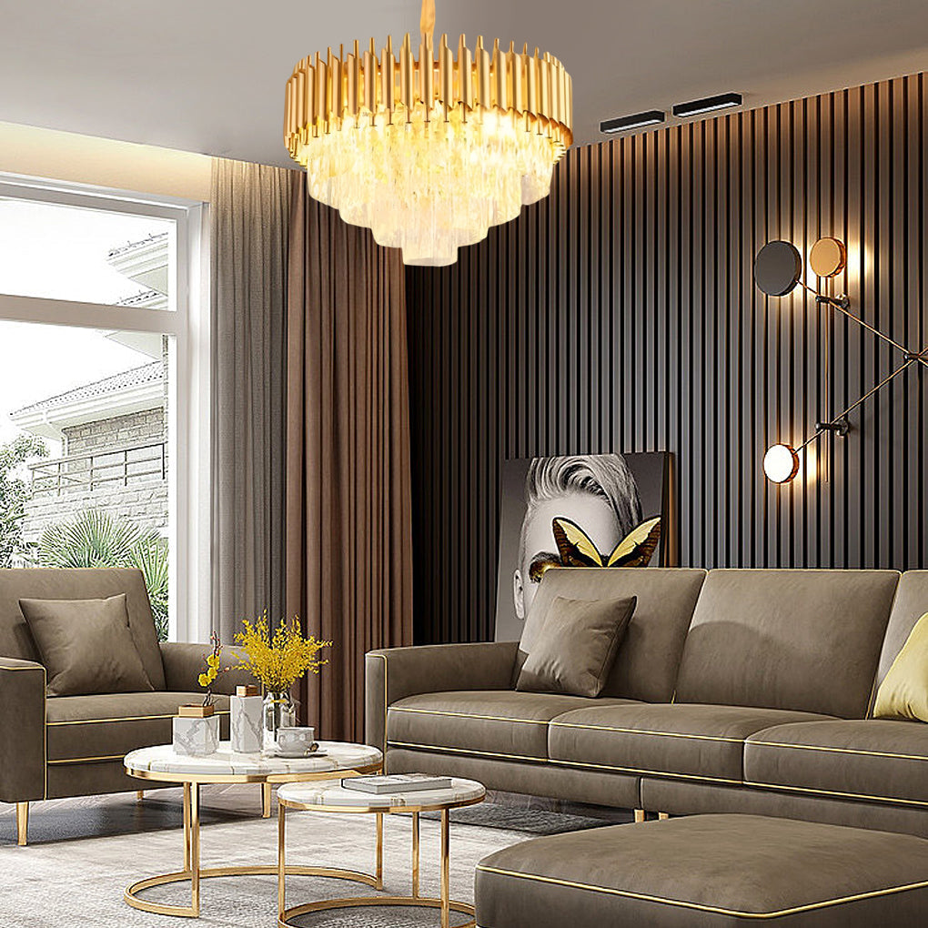 Round Oval Crystal Chandelier - Luxury Post-Modern Lighting with Three-Step Dimming