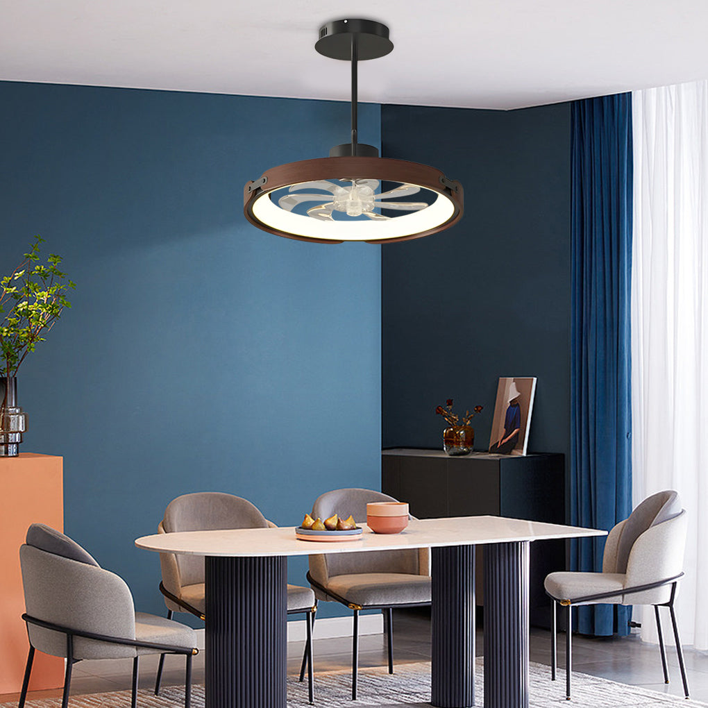 Round Wood LED Bladeless Ceiling Fan with App Control & 3-Step Dimming