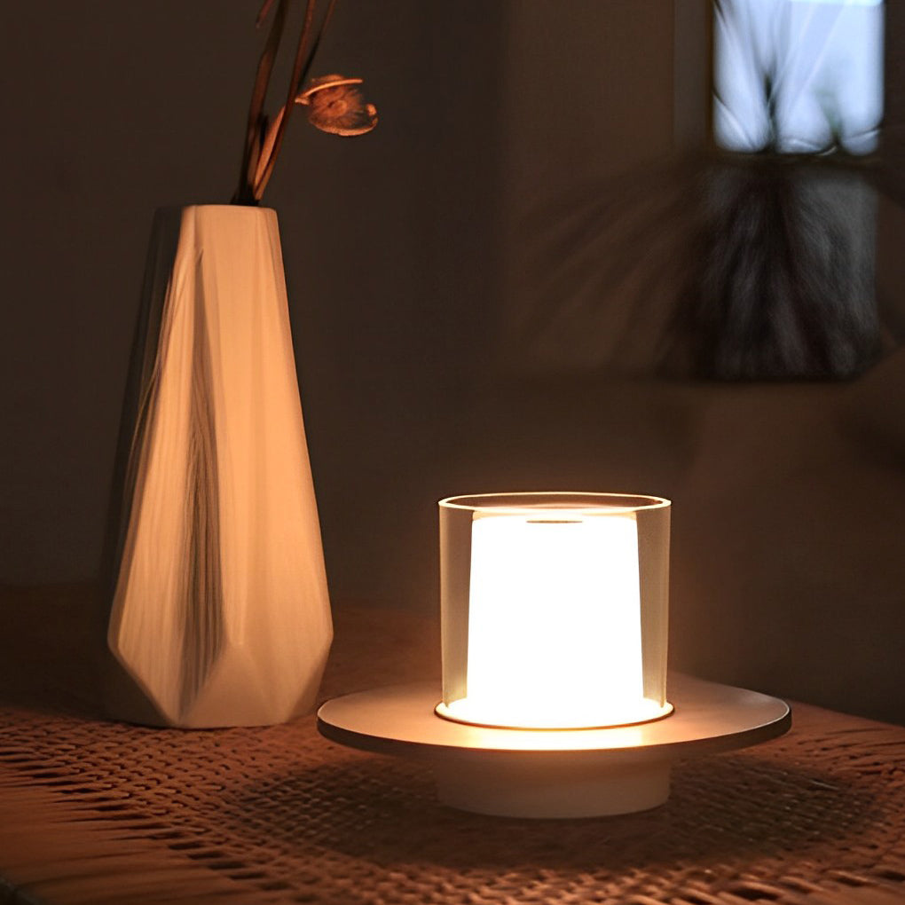 Modern Cordless Candle Table Lamp with Dish Base - Stylish LED Accent Lighting for Home Decor