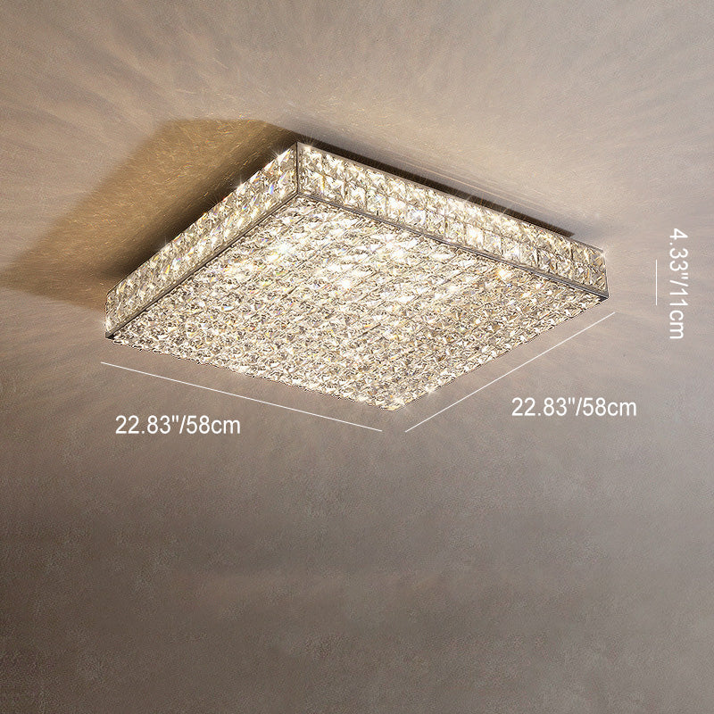 Modern Luxury LED Flush Mount Ceiling Light - Stainless Steel & Crystal Design for Living Room