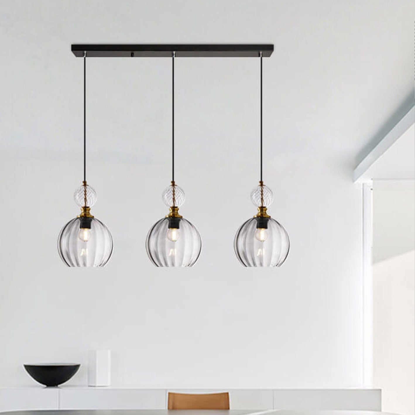Danish Creative Stripes Round Glass 1/3 Light Chandelier - Modern Lighting Fixture, Unique Design, Home Décor, Elegant Illumination