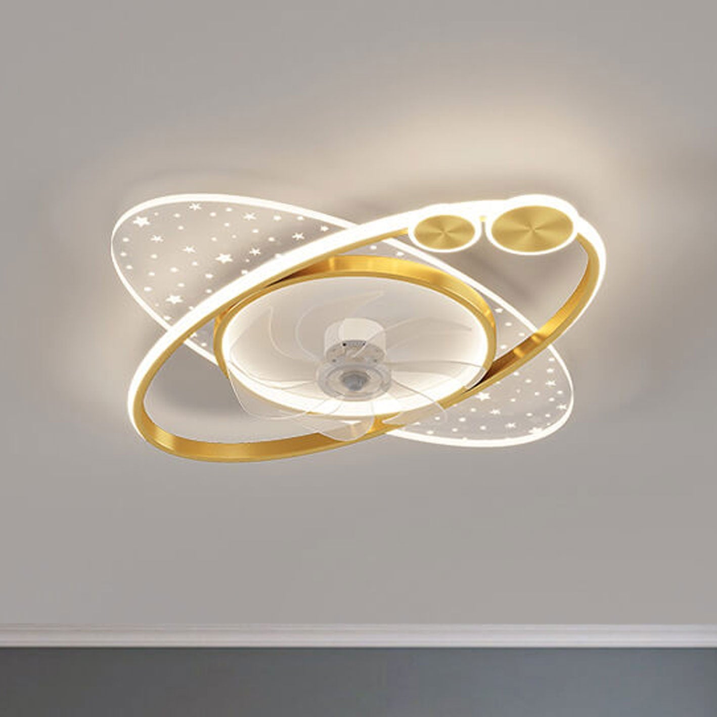 Modern LED Flush Mount Ceiling Fan Light - Creative Planet Star Effect Design, Energy Efficient, Stylish Home Lighting