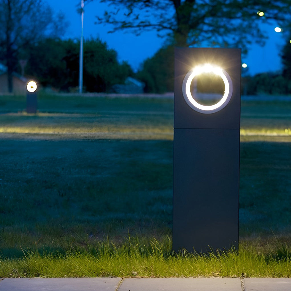 Sleek Black Modern Outdoor Pathway Bollard Lights with Round Hole Feature