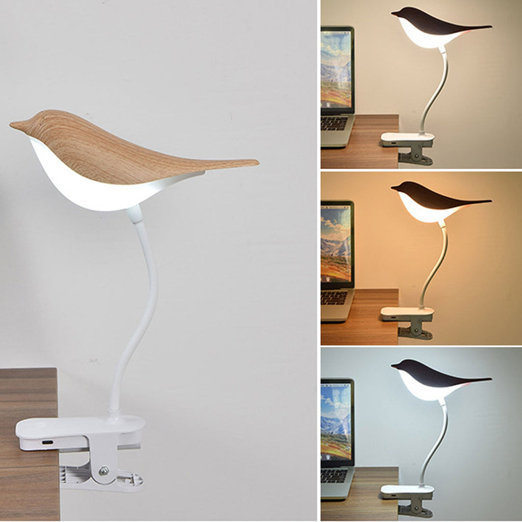 Nordic Creative Bird Clip USB Charging LED Night Light Table Lamp Decorative Bedside Lamp Brightness Adjustable Portable Design Cute Bird Shape for Kids Room Nursery Bedroom Home Office Lighting Gift Idea