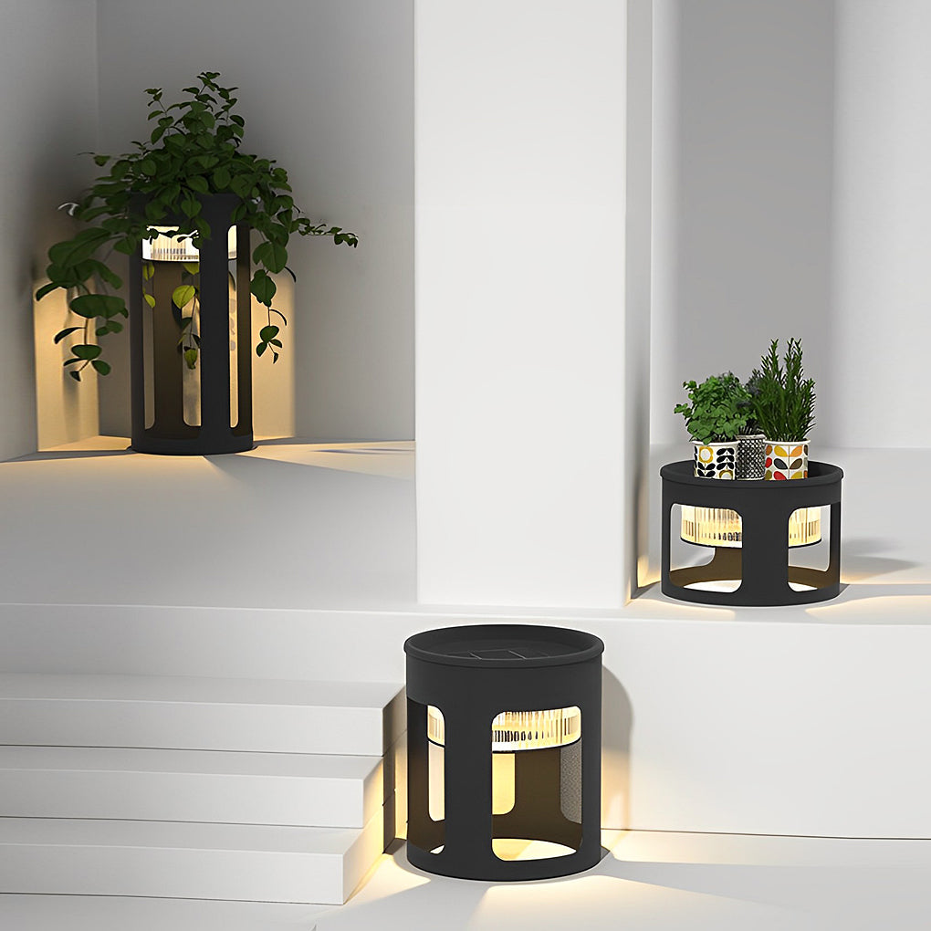 Round Table Lamp with Solar-Powered LED Under-Table Lighting for Outdoor Use