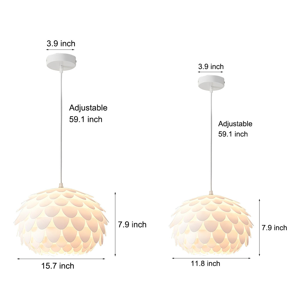 Round Fish Scales LED Pendant Light - Three Step Dimming, Modern White Design