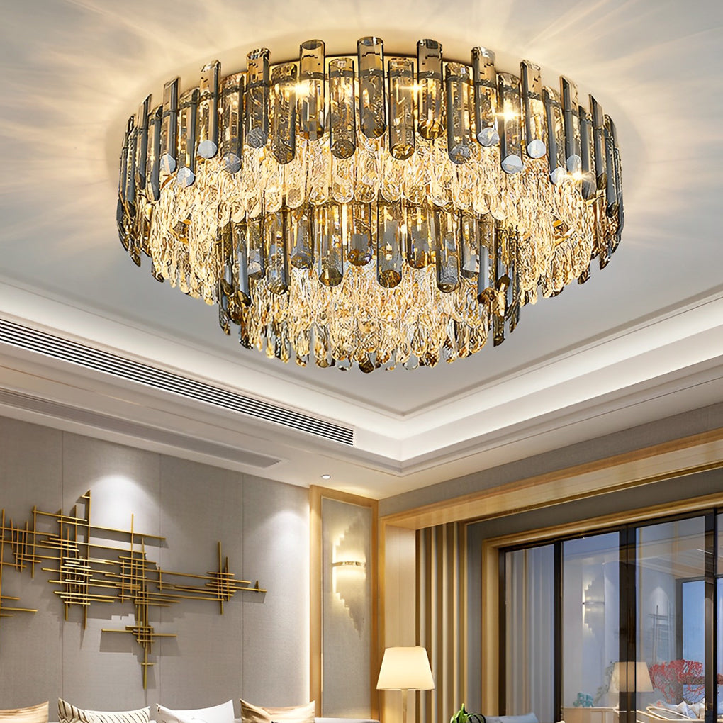 Round Metal Crystal Dimmable Ceiling Light - Modern Luxury 3-Step Lighting