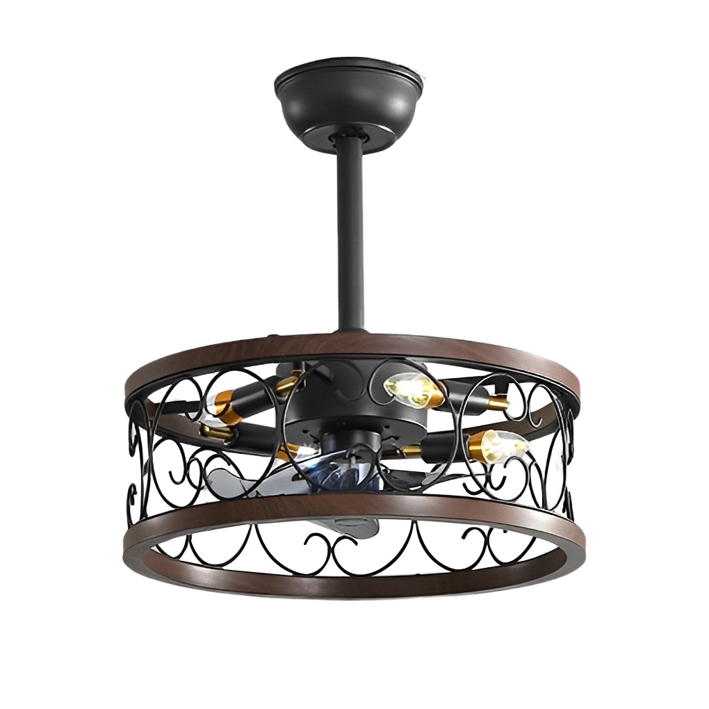 Retro Bladeless Ceiling Fan with Remote - Three Step Dimming LED Mute Design