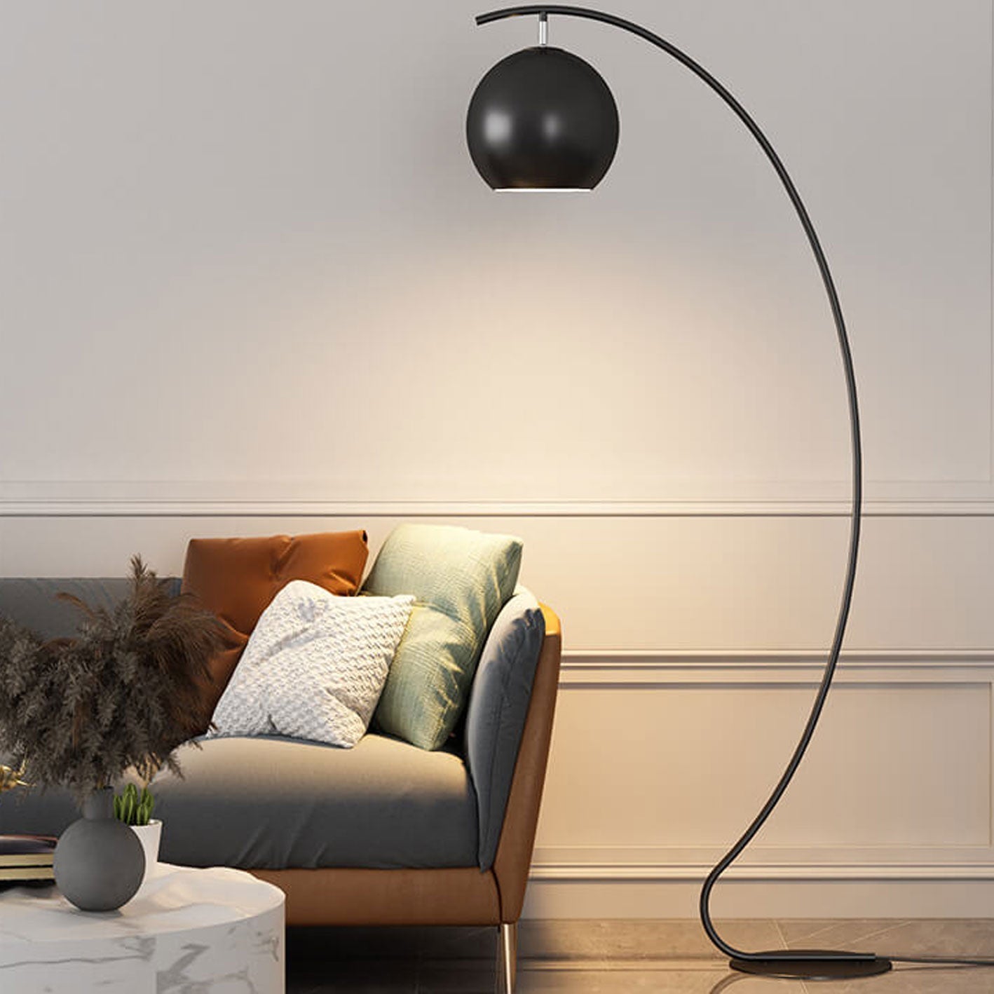 Nordic Minimalist Curved Line Floor Lamp - 1-Light Dome Design