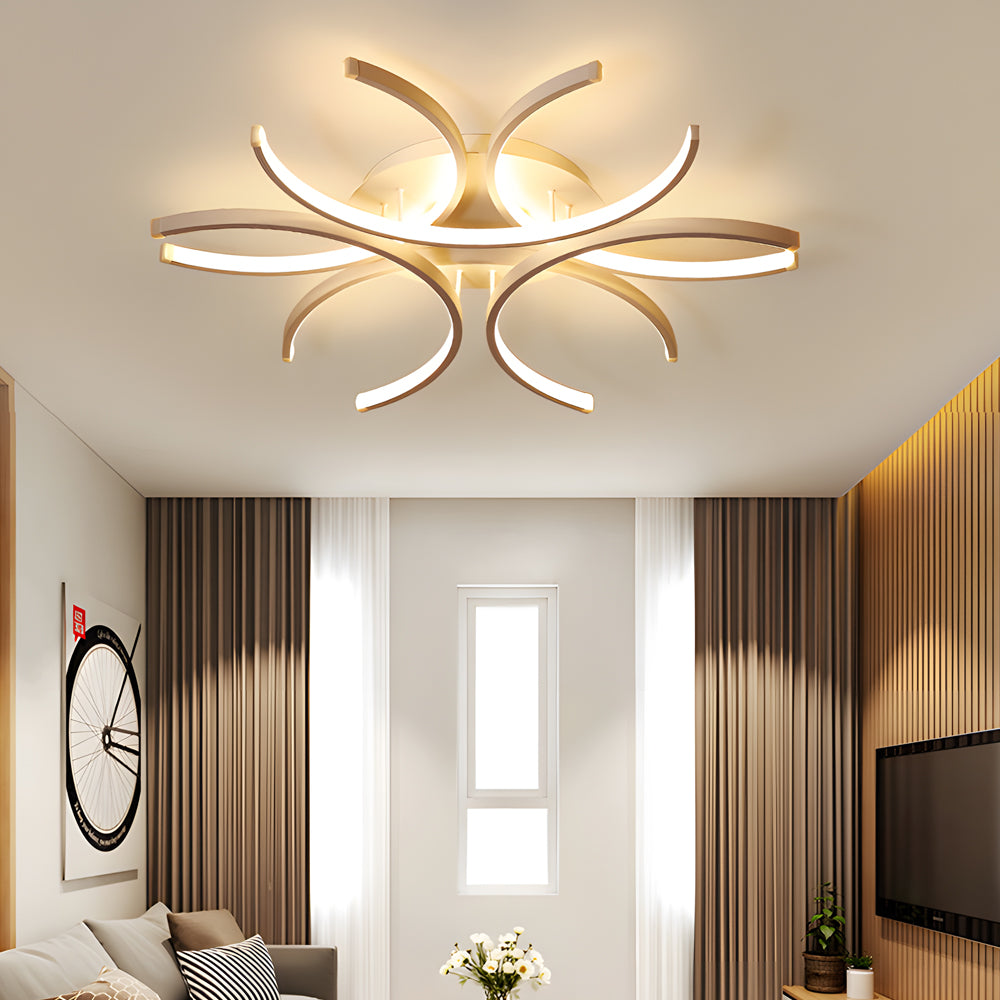 Simple Semi-Circle Lines Flower LED Ceiling Light Dimmable Modern Fixture