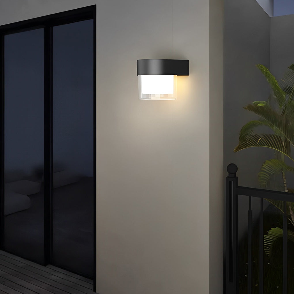 Square Round Waterproof LED Solar Wall Lights - Black Minimalist Outdoor Lighting