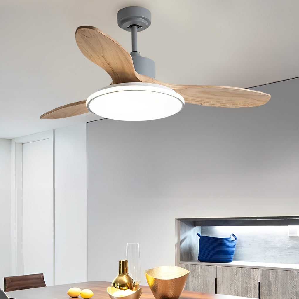 Wood Mute Dimmable LED Nordic Ceiling Fan Light with Remote Control