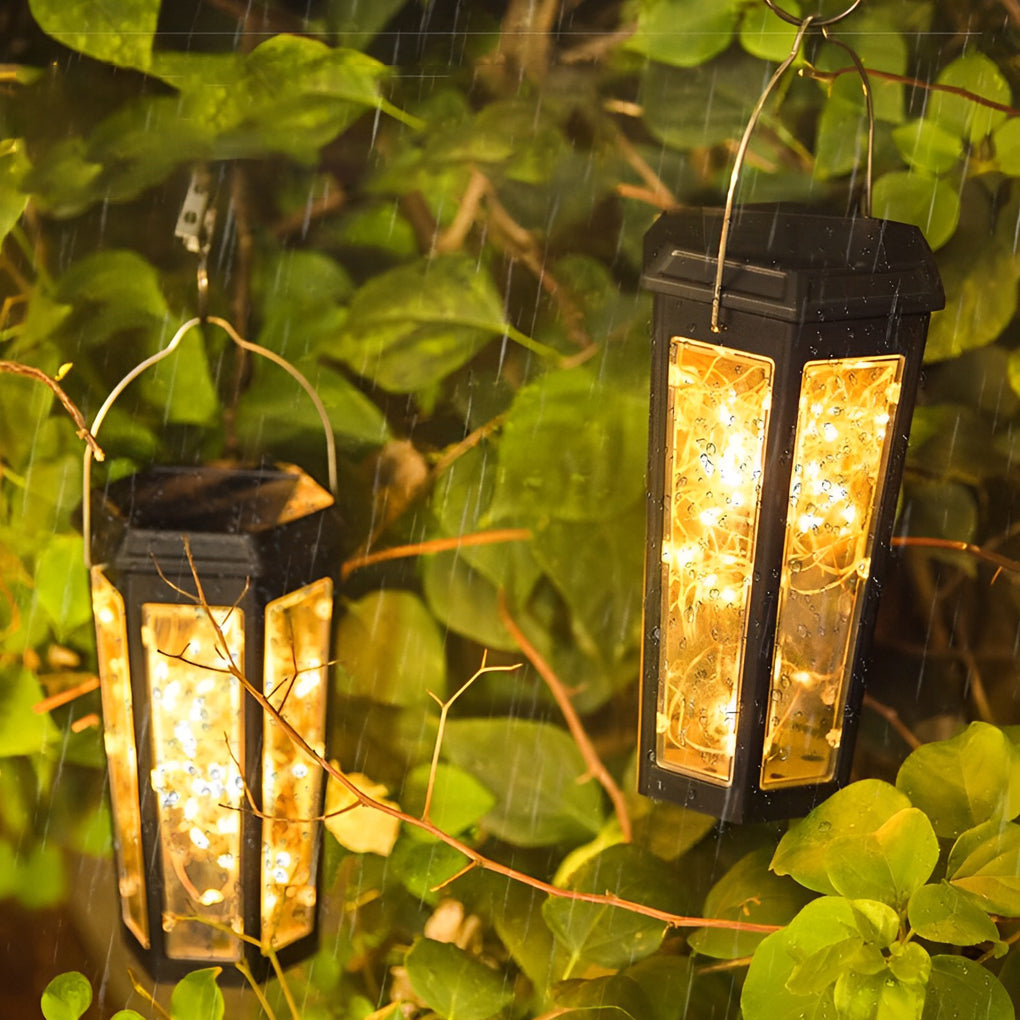 2Pcs Hexagonal Solar LED String Lights with Motion Sensor for Lawn Decoration