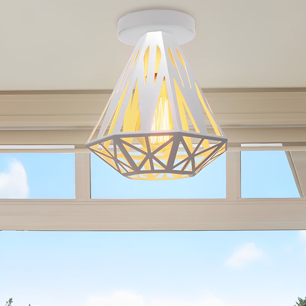 Retro Iron Cage LED Ceiling Light Fixture - American Style Pendant Lighting