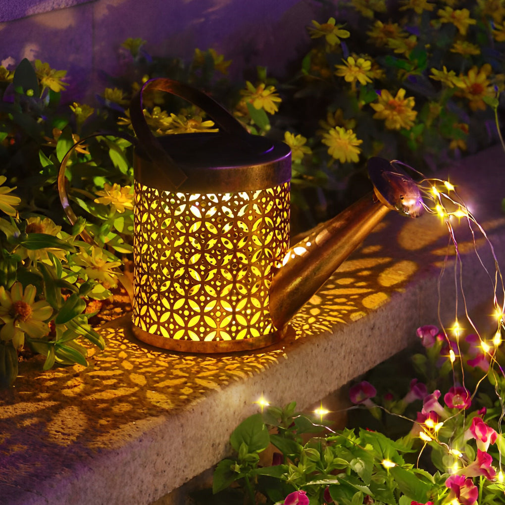 Iron Kettle Shower LED Solar Garden Light - Efficient Outdoor Illumination