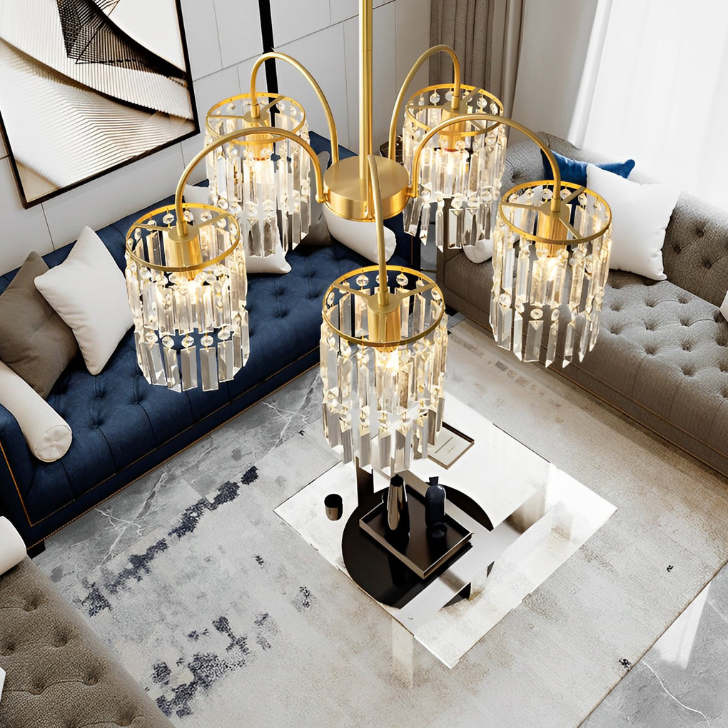 Crystal Shade Copper Curved Arms Luxury Chandelier Light