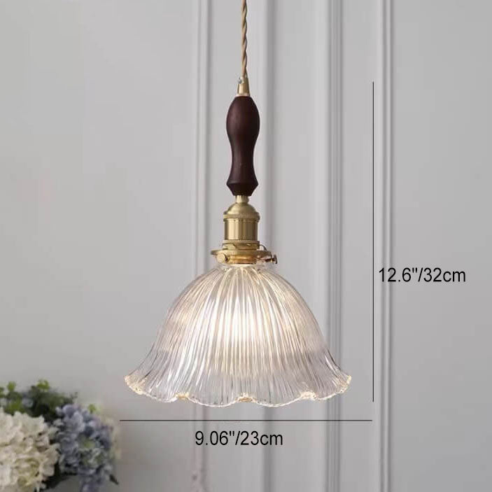 Nordic Minimalist Copper Glass Pendant Light - 1-Light Walnut Flower Design