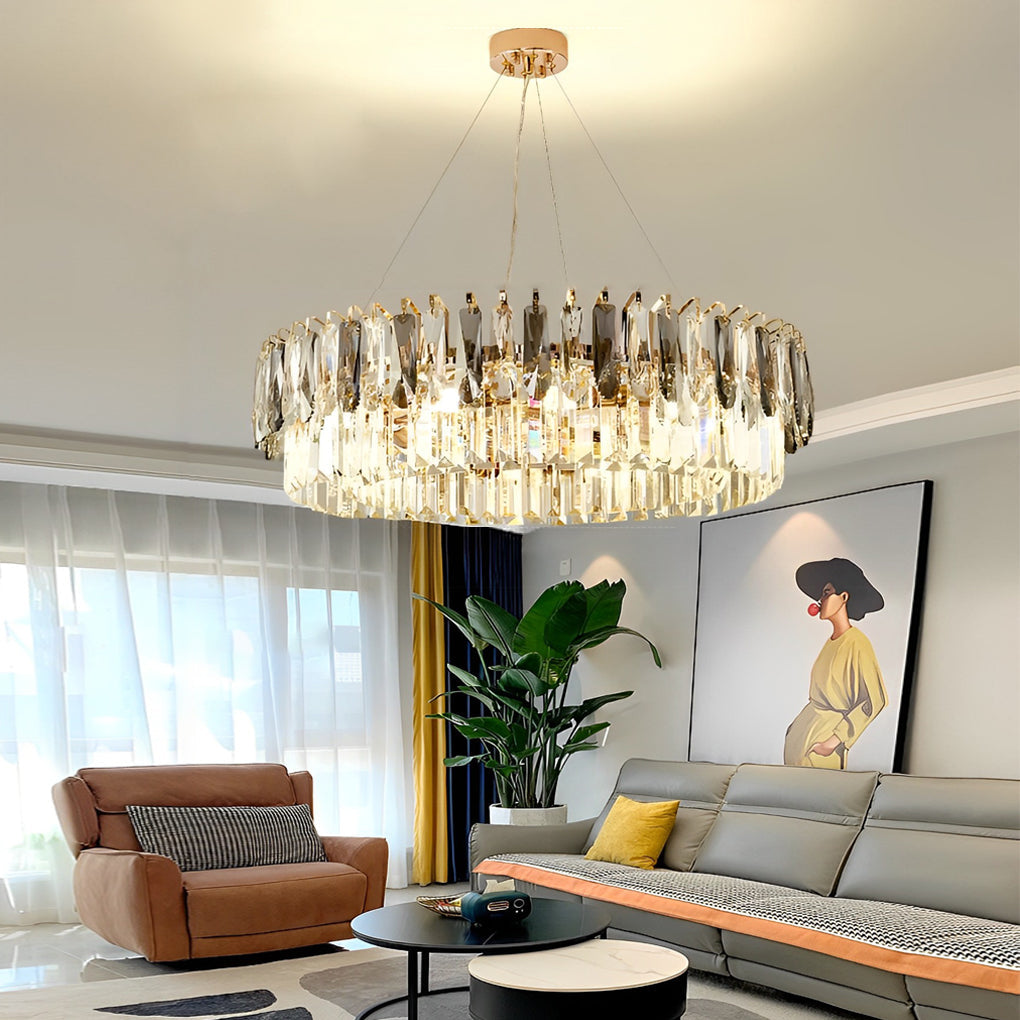 Double Layer Electroplated Metal Crystal Gold Chandelier Modern Lighting Decor