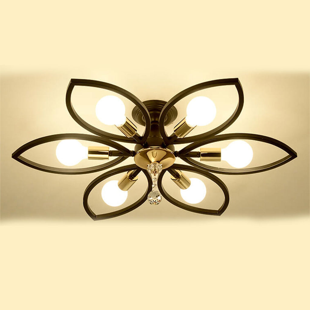 Nordic Luxury Wrought Iron Crystal Flush Mount Ceiling Light - 6/8 Light Design