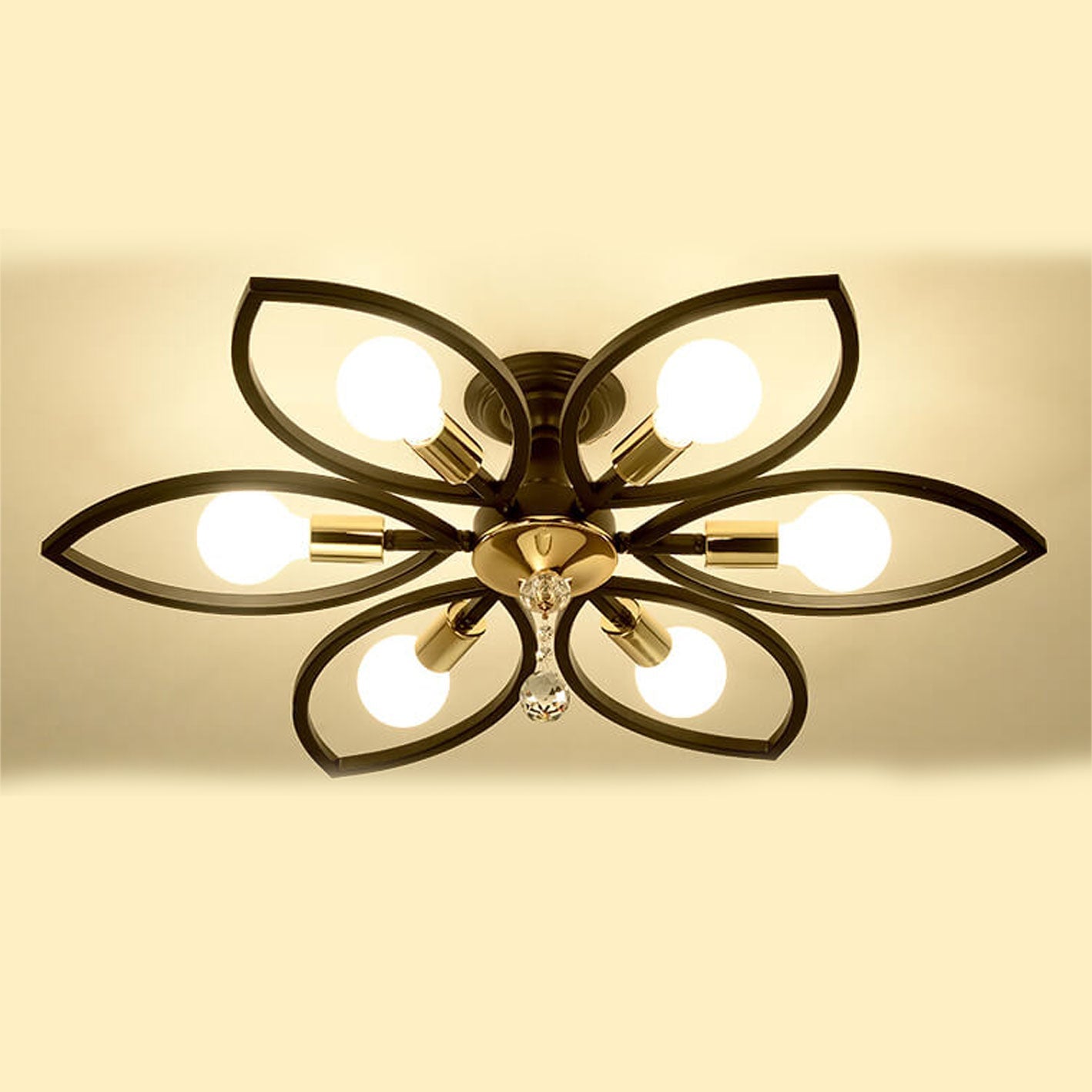 Nordic Luxury Wrought Iron Crystal Flush Mount Ceiling Light - 6/8 Light Design