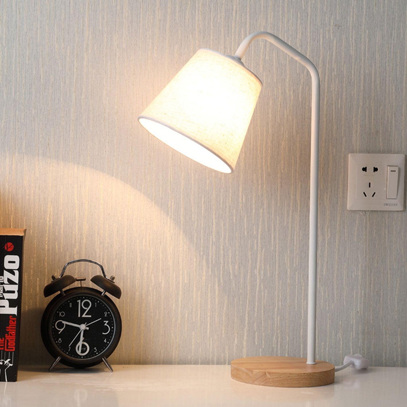 Nordic Minimalist Cone Linen Shade Wood Base 1-Light Table Lamp | Modern Scandinavian Lighting | Decorative Desk Lamp for Living Room, Bedroom, Office | Stylish Home Decor Accent | Warm White Light Fixture