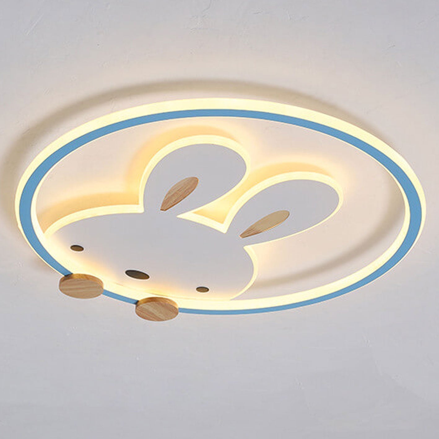 Childlike Modern Cartoon Rabbit LED Flush Mount Light Ceiling Fixture Cute Bunny Design for Kids Room Nursery Playroom Aesthetic Lighting Decor Kids Bedroom Illumination Creative Playful Home Lighting Children's Room Ceiling Light