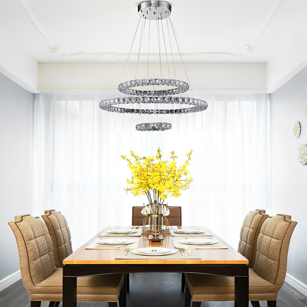 Luxury Crystal LED Chandelier 3-Tier Geometric Pendant Light