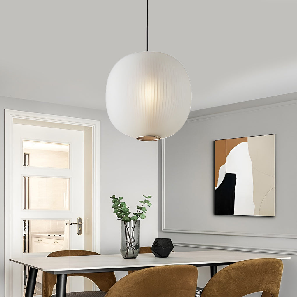 Round Lantern Glass LED Pendant Light - Modern Ceiling Hanging Fixture