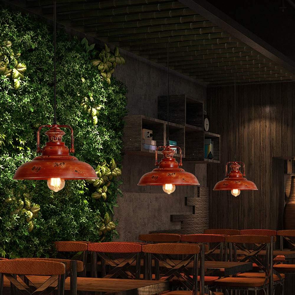 Retro Red Rust Dome Pendant Light - Vintage Industrial Hanging Fixture, Modern Home Decor, Unique Lighting for Kitchen, Dining, or Bar