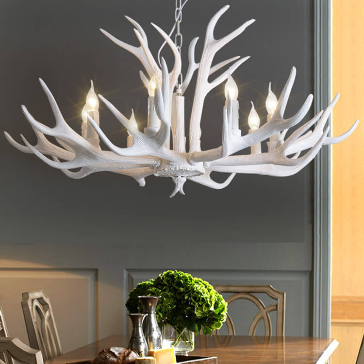Contemporary Industrial Antler Metal Resin 6-Light Chandelier for Living Room