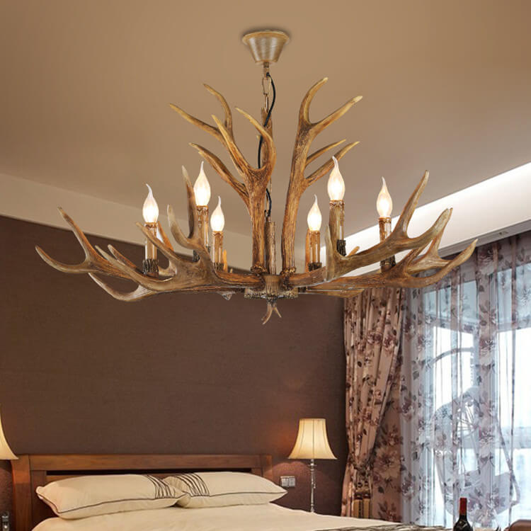 Contemporary Industrial Antler Metal Resin 6-Light Chandelier for Living Room