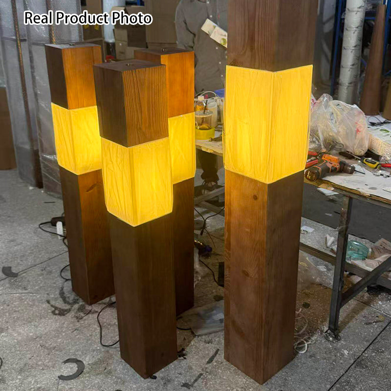 Vintage Solid Wood Iron LED Floor Lamp - Distressed Fabric Pillar Design for Living Room