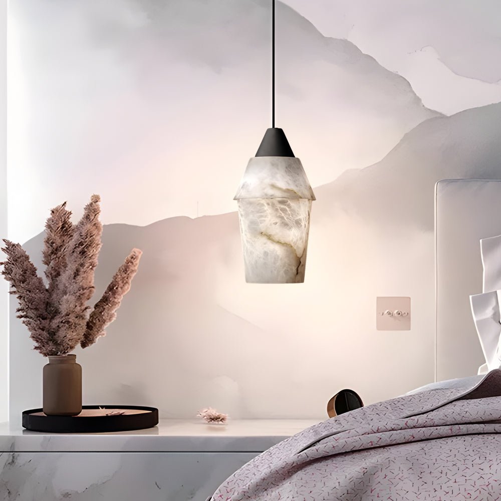 7.87" Alabaster Pendant Light - 1-Light Kitchen Island Fixture, Modern Lighting