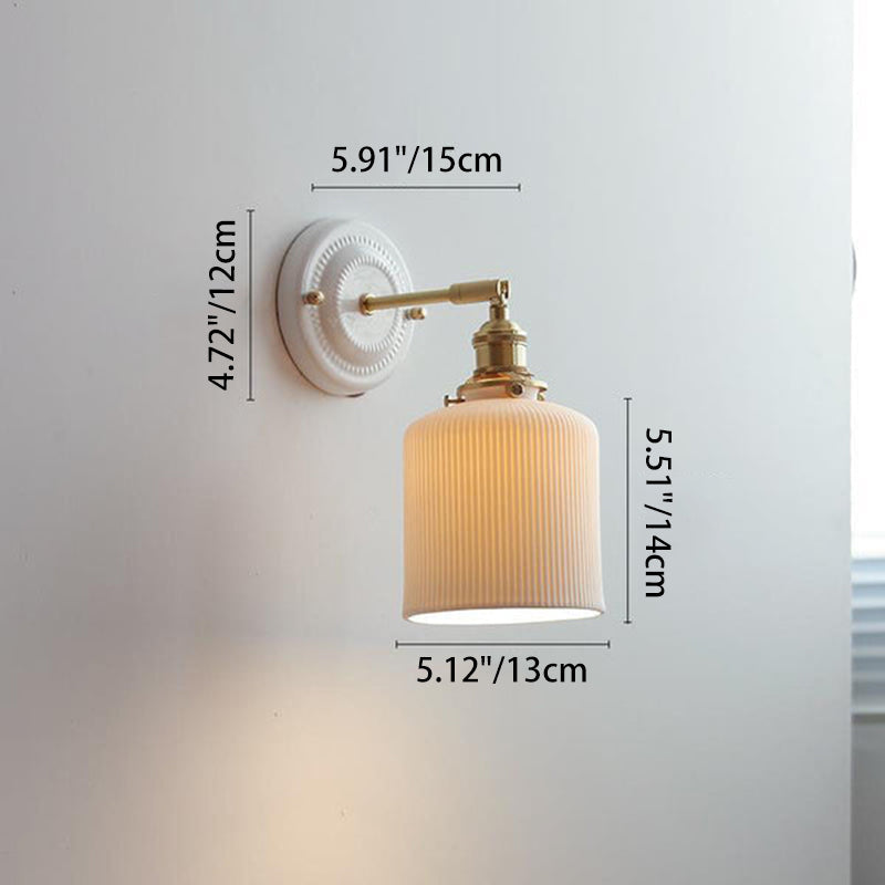 Vintage Round Ceramic Brass Wall Sconce Lamp - 1-Light Living Room Lighting