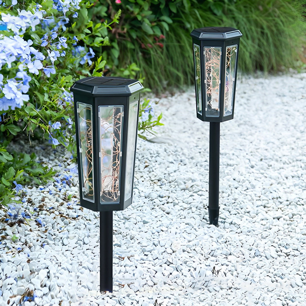 2Pcs Hexagonal Solar LED String Lights with Motion Sensor for Lawn Decoration