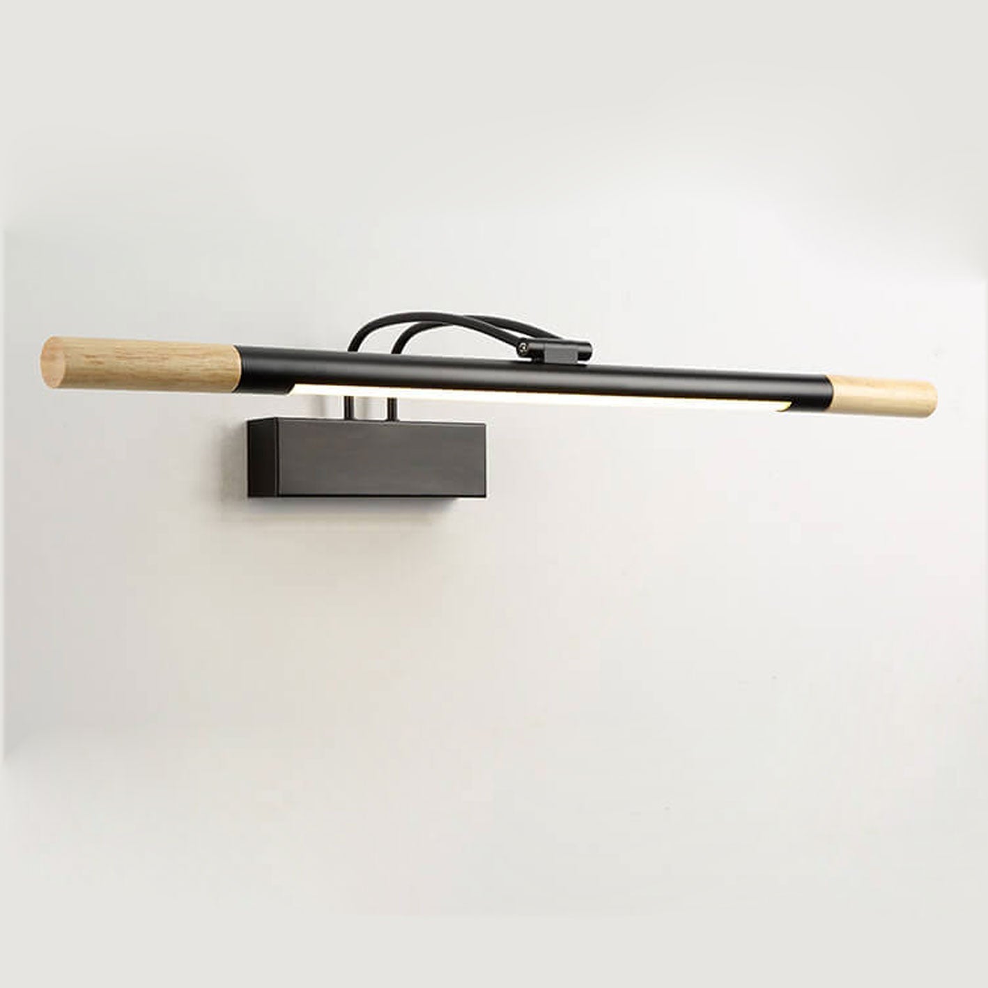 Nordic Solid Wood LED Curved Arm Vanity Light Wall Sconce