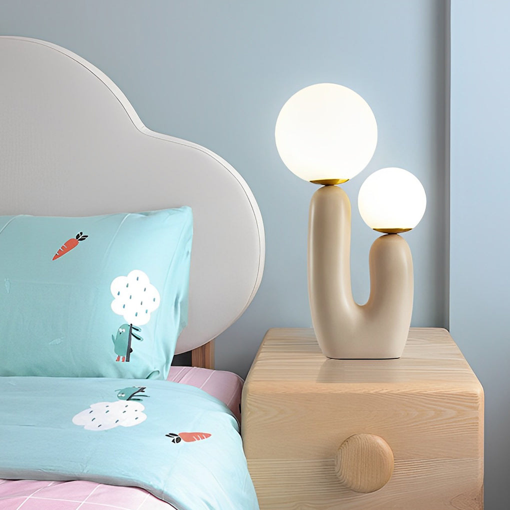 Modern Beige Cactus LED Table Lamp - 2-Light Accent Lighting